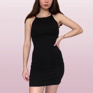 Black Textured Bodycon Little Black Mini Dress